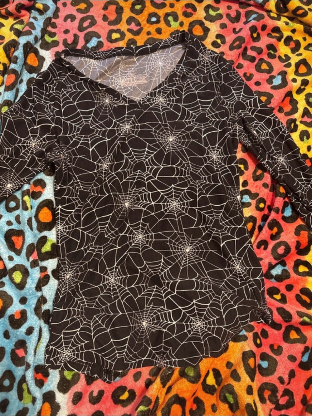 No Boundaries Black Long-Sleeve Top with Silver Spiderweb Print